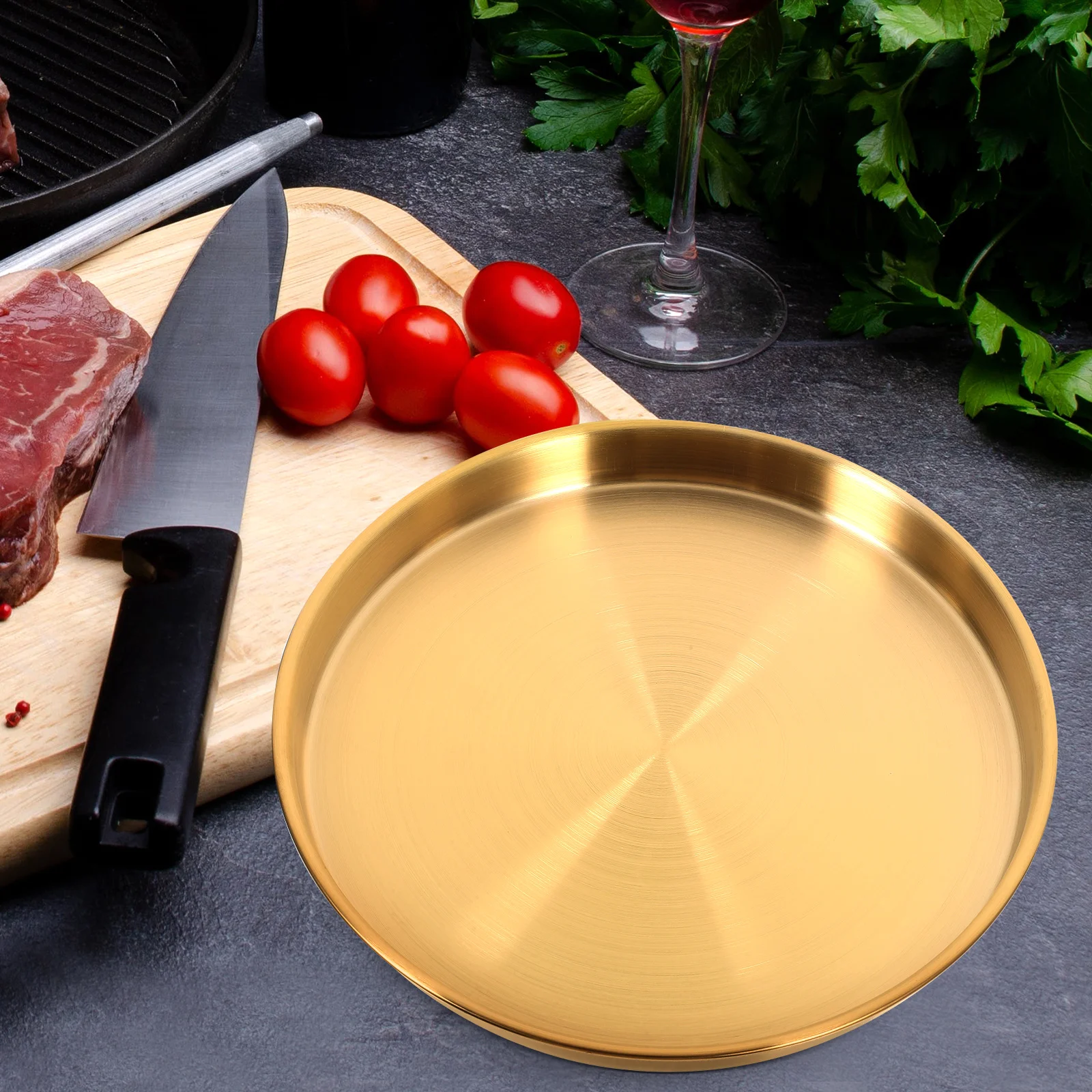 

Stainless Steel Plates Round Golden 304 Metal Food Platter for Restaurant Home Dinner Steak Pasta Fruit Easy Clean