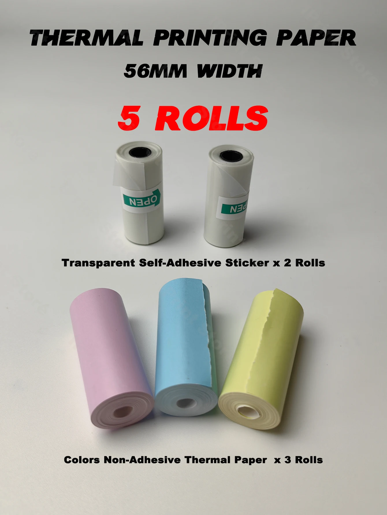 5Rolls Mini Printer Thermal Paper Label Sticker Colorful Adhesive Self-adhesive Paper for Wireless Photo Inkless Printer 57mm