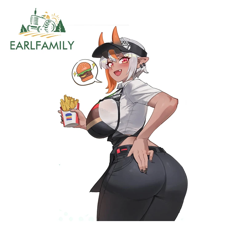 EARLFAMILY 13cm x 8.6cm Devil Girl Original Decal Uniforms French Fries Sexy Booty Hentai Stickers Scratch Proof Car Accessories
