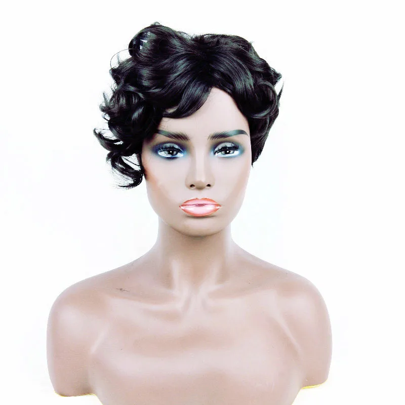 Female short hair, African curly hair, synthetic headband, middle-aged wig, gift for mom