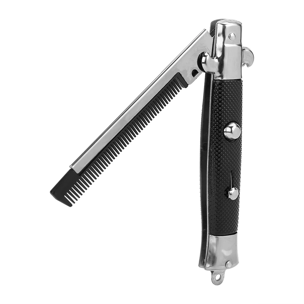 1 pz portatile in acciaio inossidabile automatico Switchblade piega tasca a molla pettine per capelli pieghevole spazzola per acconciature strumenti