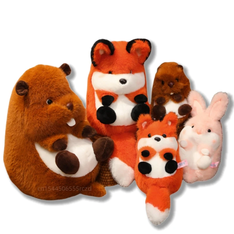 Kawaii Round Long Hair Fat Animal Plush Doll Fox Rabbit Groundhog Super Soft Plush Toy For Boys And Girls Companionship Gift