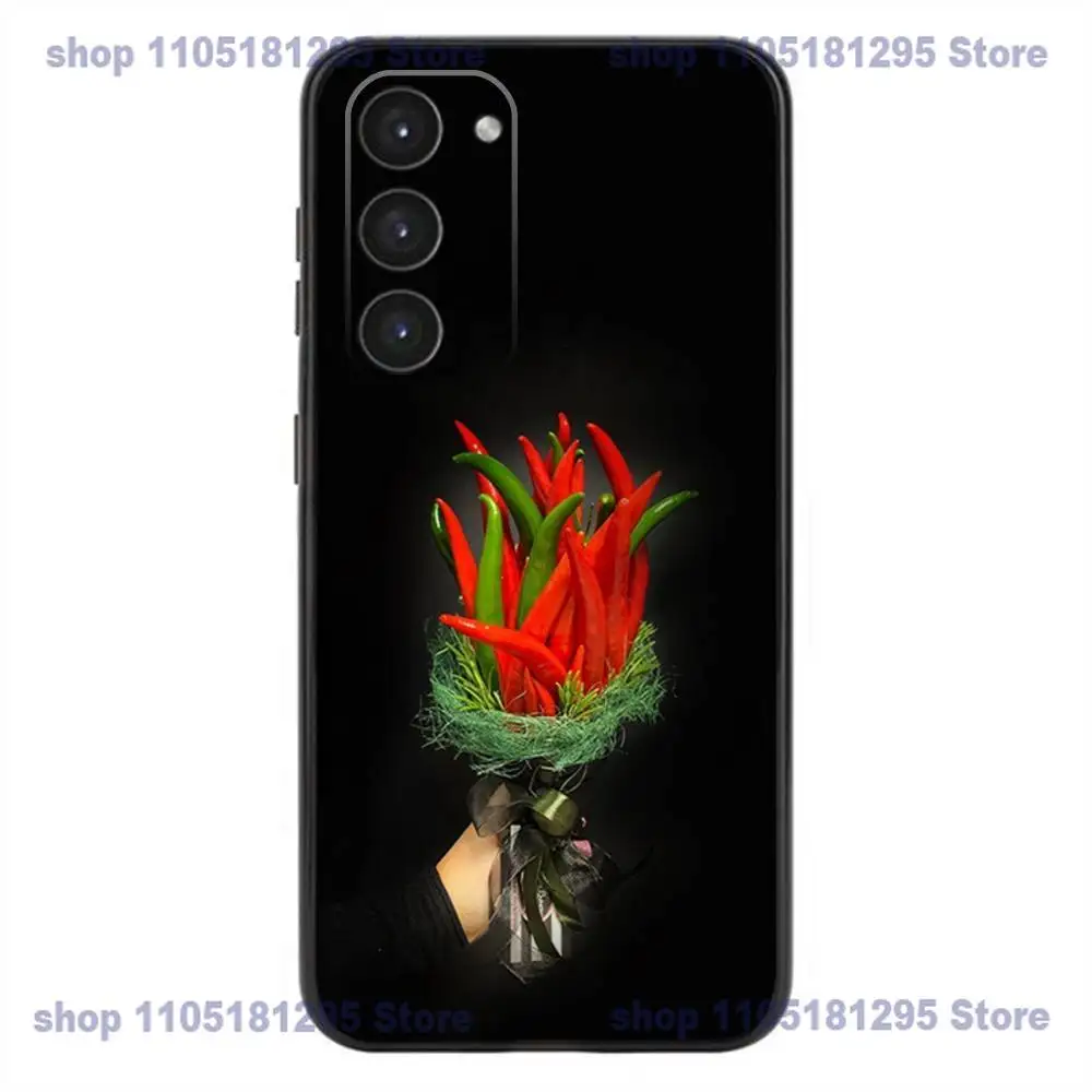Spicy Red Chili Peppers Phone Case For Samsung Galaxy A32,21s,22,31,52,53,72,73,Note20,8,9,10 Soft Silicone Black Cover