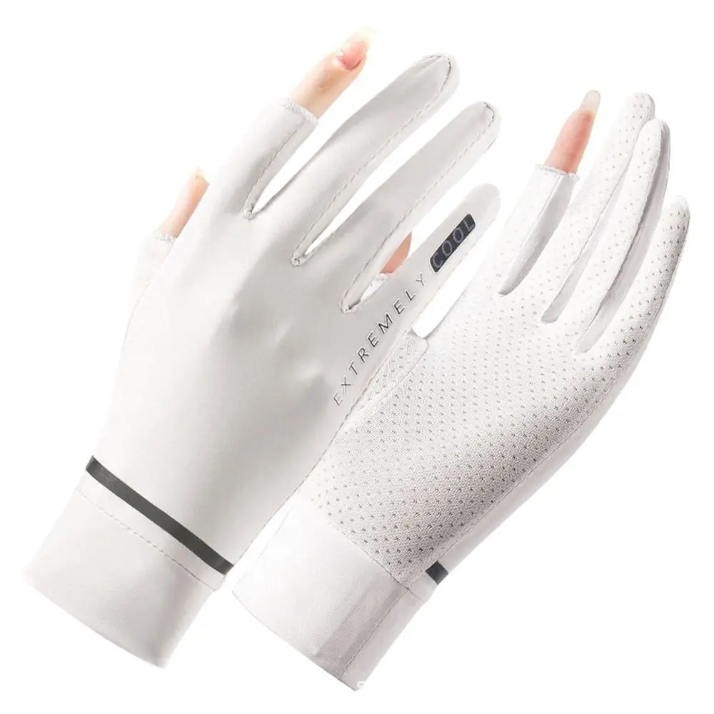 Guantes finos de seda de hielo para mujer, manoplas de dedo completo, protección solar, pantalla táctil, conducción al aire libre, Verano