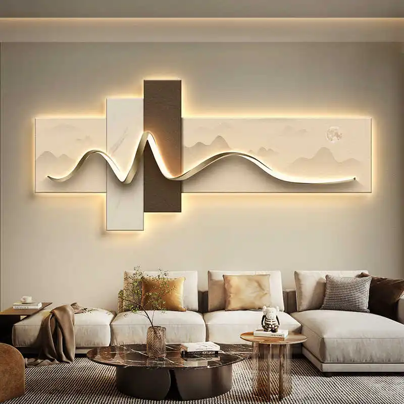 Living Room Decoration Painting LED Ambient Light Painting Modern Luxury Sofa Background Wall Minimalist Hanging Painting Gift