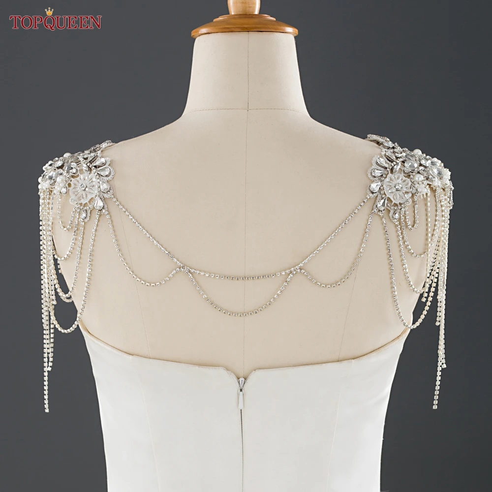 TOPQUEEN Wedding Shawl Rhinestone Tassels Bridal Wraps Beading Rhinestone Shoulder Chain Party Shawl For Party Accessories SG11