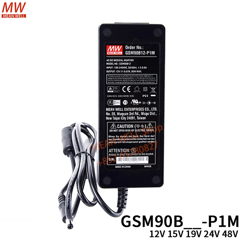 MEAN WELL Power Supply Original 90W AC-DC Reliable Green Medical Adaptor GSM90B12-P1M GSM90B15-P1M GSM90B19-P1M GSM90B24-P1M