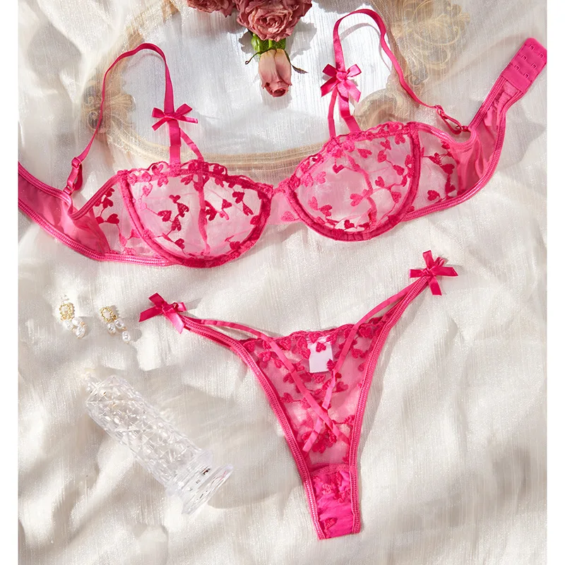 

2024 Romantic Lingerie For Women Sexy Bra Set Beautiful Underwear Loving Heart Adult Goods Rose Red Lace Erotic Costume Intimate