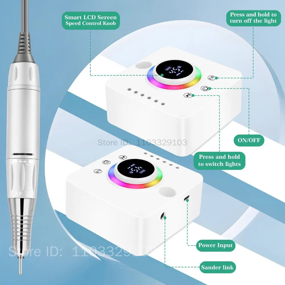 Conjunto de lixadeira de unhas 45000rpm, moinho para manicure com display led, baixo ruído, broca elétrica para manicure, acessórios e ferramentas