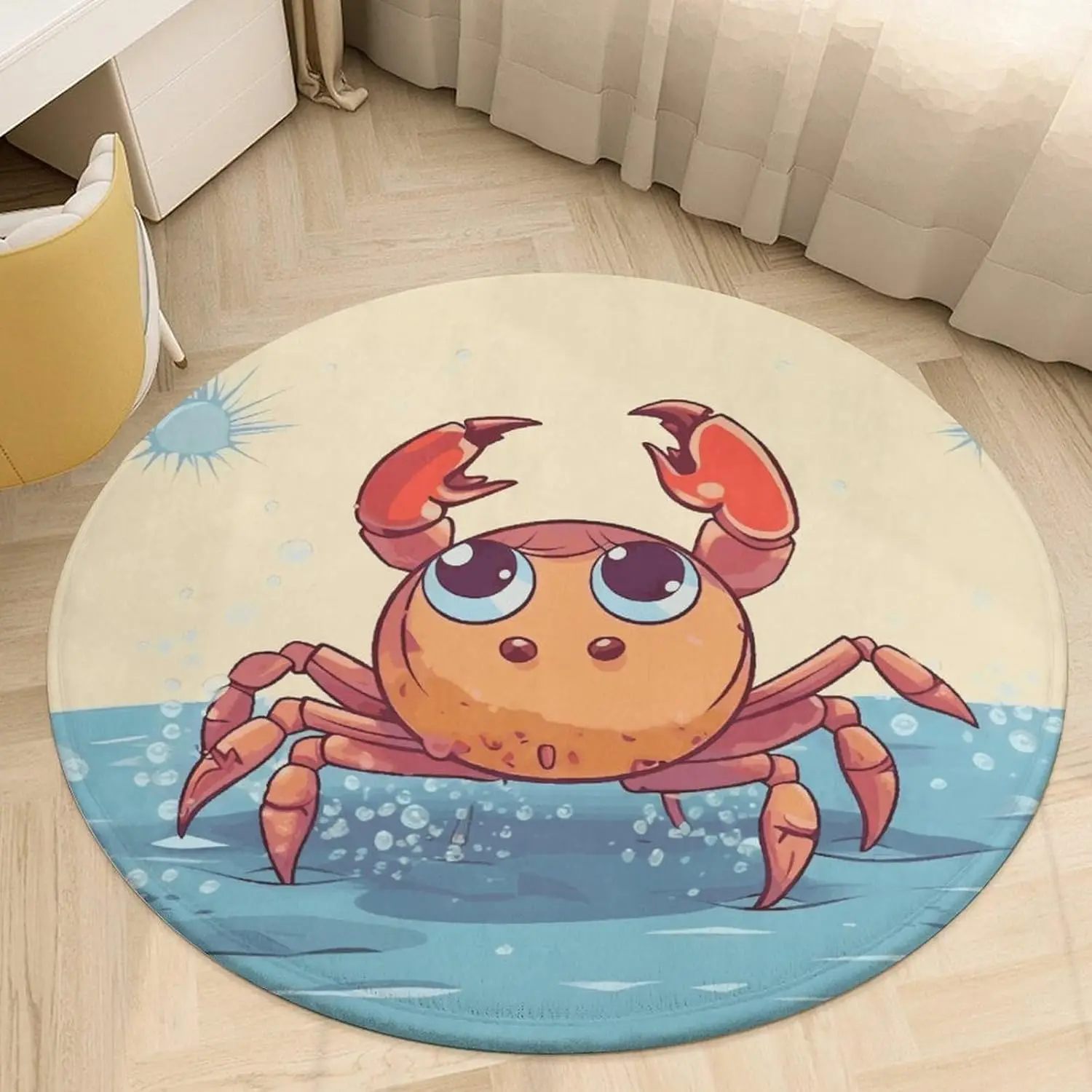 

Summer Cartoon Crab Round Rug Washable Area Rugs Indoor Circle Door Mat Soft Non-Slip Carpet for Living Room Bedroom Dining