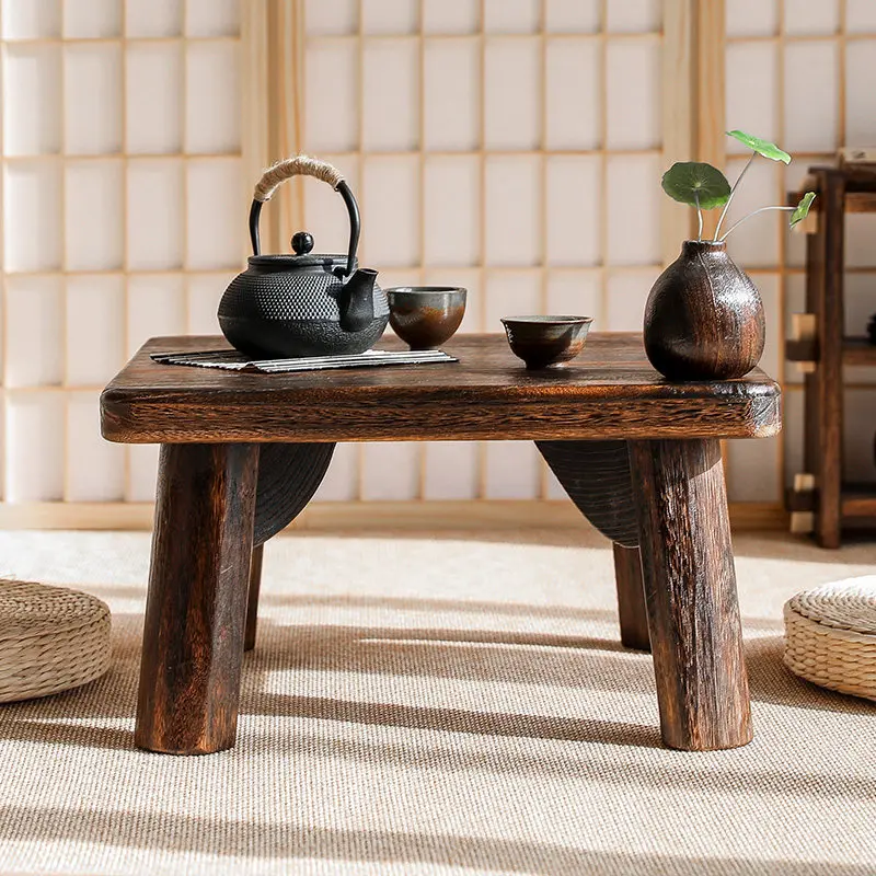 Solid Wood Window Sill Table, Low Floor Desk for Tatami Bedroom, Multi-Purpose Small Coffee Table for Living Room Balcony