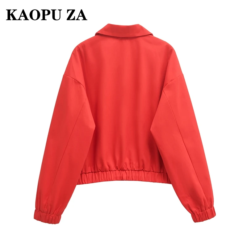 KAOPU ZA 2024 New Autumn Woman's Casual Fashion Turn-down Collar Long Sleeve Coat Female Trendy Screw Thread Solid Color Jacket