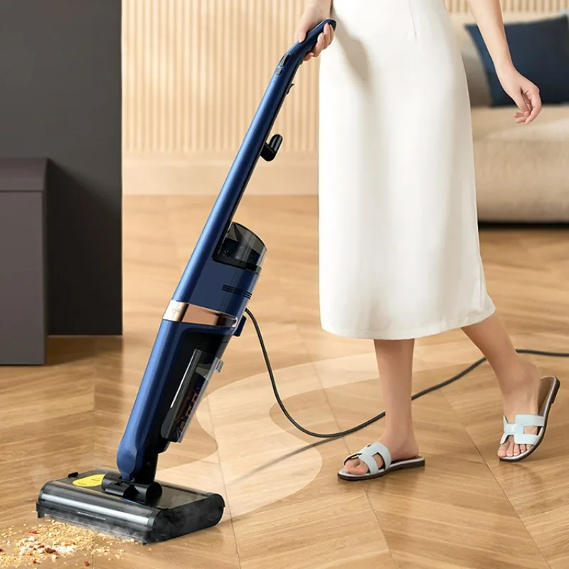 Steam Floor Scrubber, Dual Roller Brush Automatic Cleaning Dry Wet Cleaning Vacuum Suction Mopping Integrated Electric Sweeper