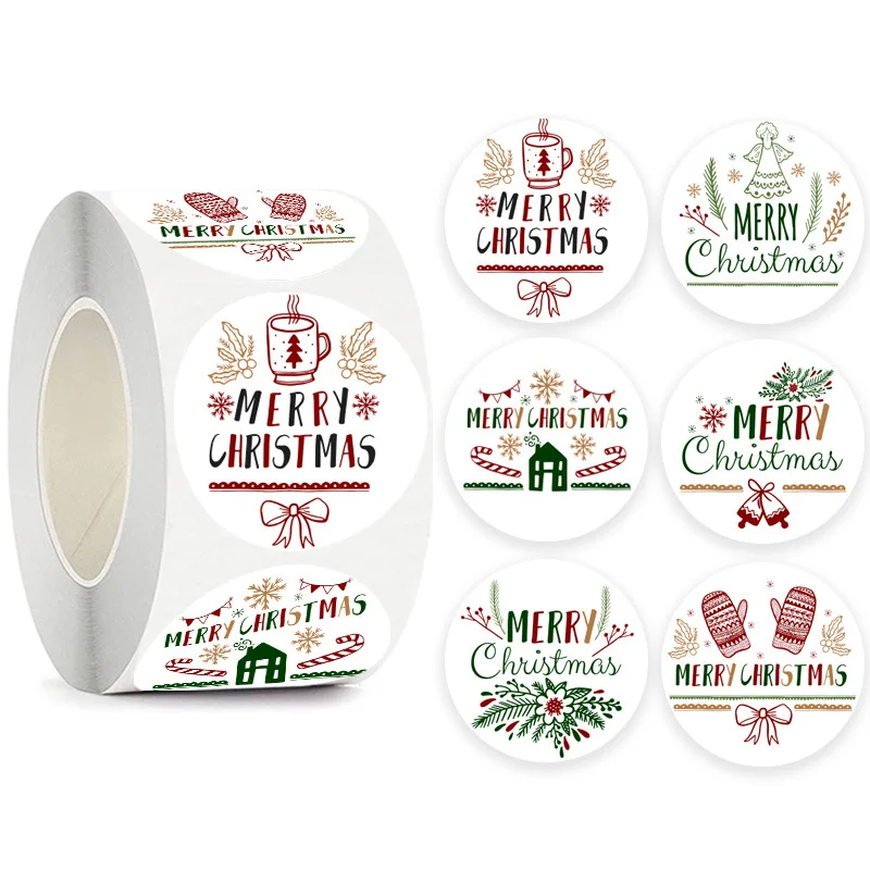 100-500pcs Merry Christmas Gift Decorative Stickers Round Thank You Labels Handmade Candy Biscuits Package Christmas Sticker