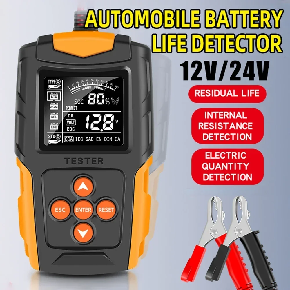 12V 24V Car Battery Tester LCD Battery Analyzer Test Tool Digital Analyzer Tester CCA IR SOH Measurement for Car Truck Boat SUV
