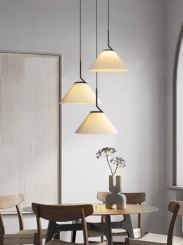Nordic Plissee Creme LED Anhänger Licht Für Wohnzimmer Küche Restaurant Kronleuchter Loft Hängen Lampe Glanz Hause Dekoration