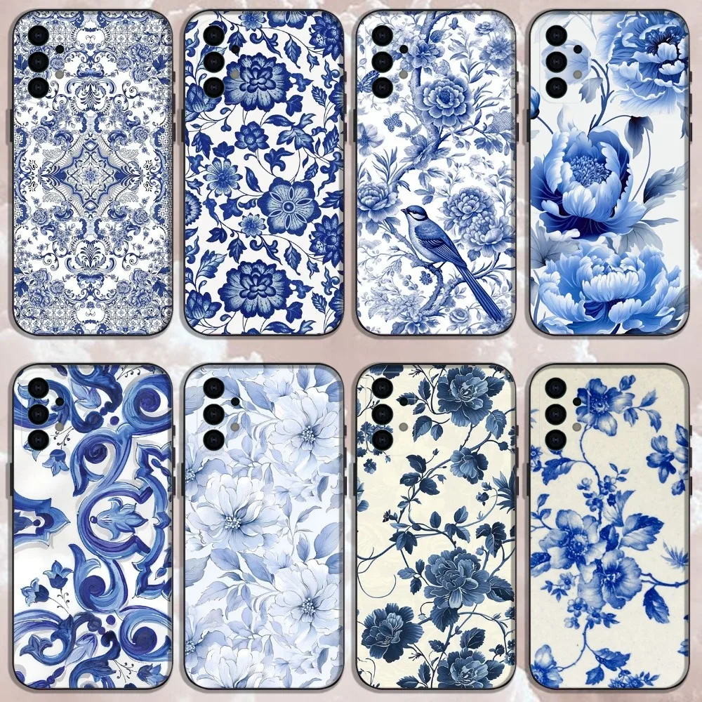 

Blue white Porcelain Pattern Phone Case For Samsung Galaxy A13,A21s,A22,A31,A32,A52,A53,A71,A80,Soft Black Shell