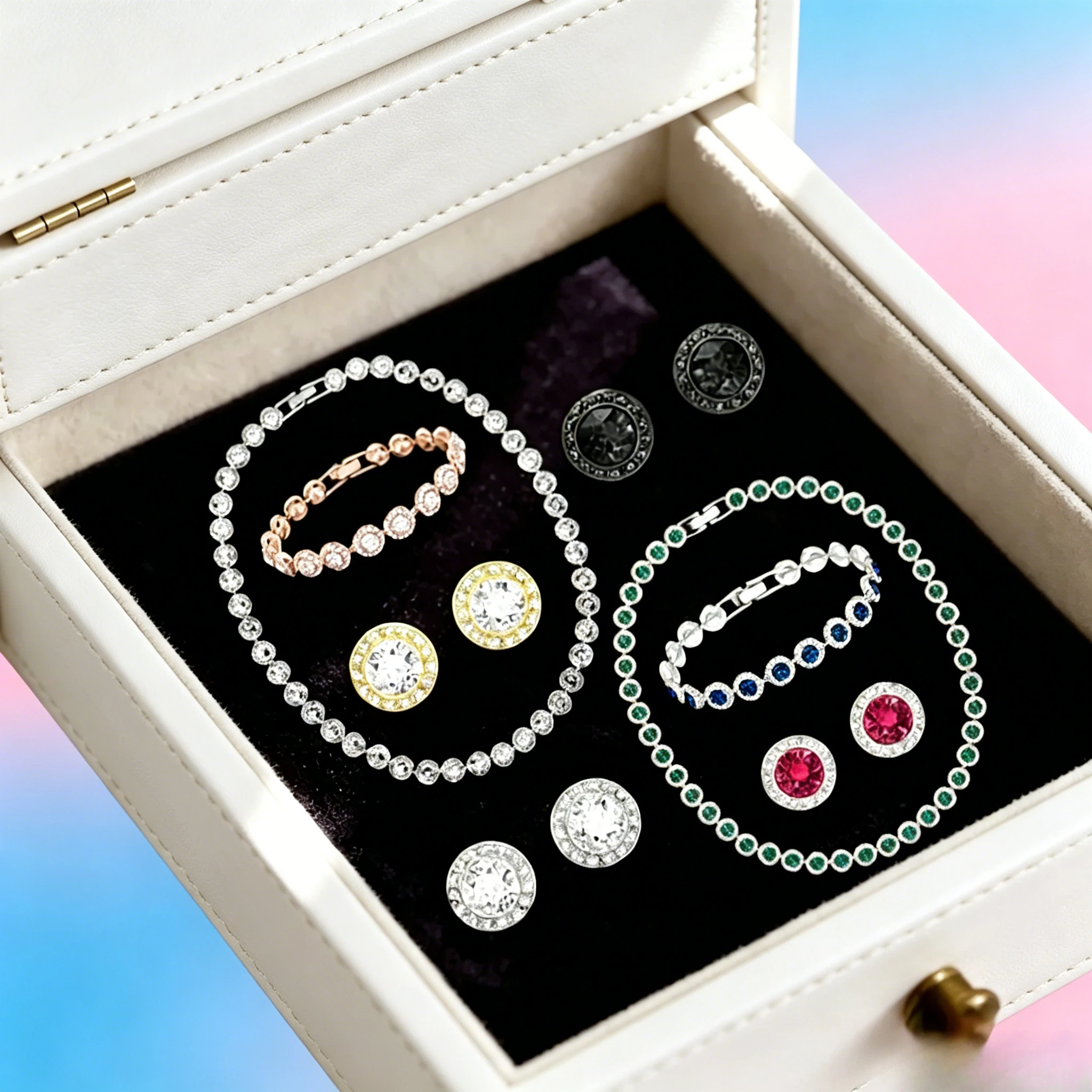 

Vintage Fashion Row Diamond Round Cut Button Necklace Bracelet Earrings Set Daily Party Workplace Classic Versatile Holiday Gift