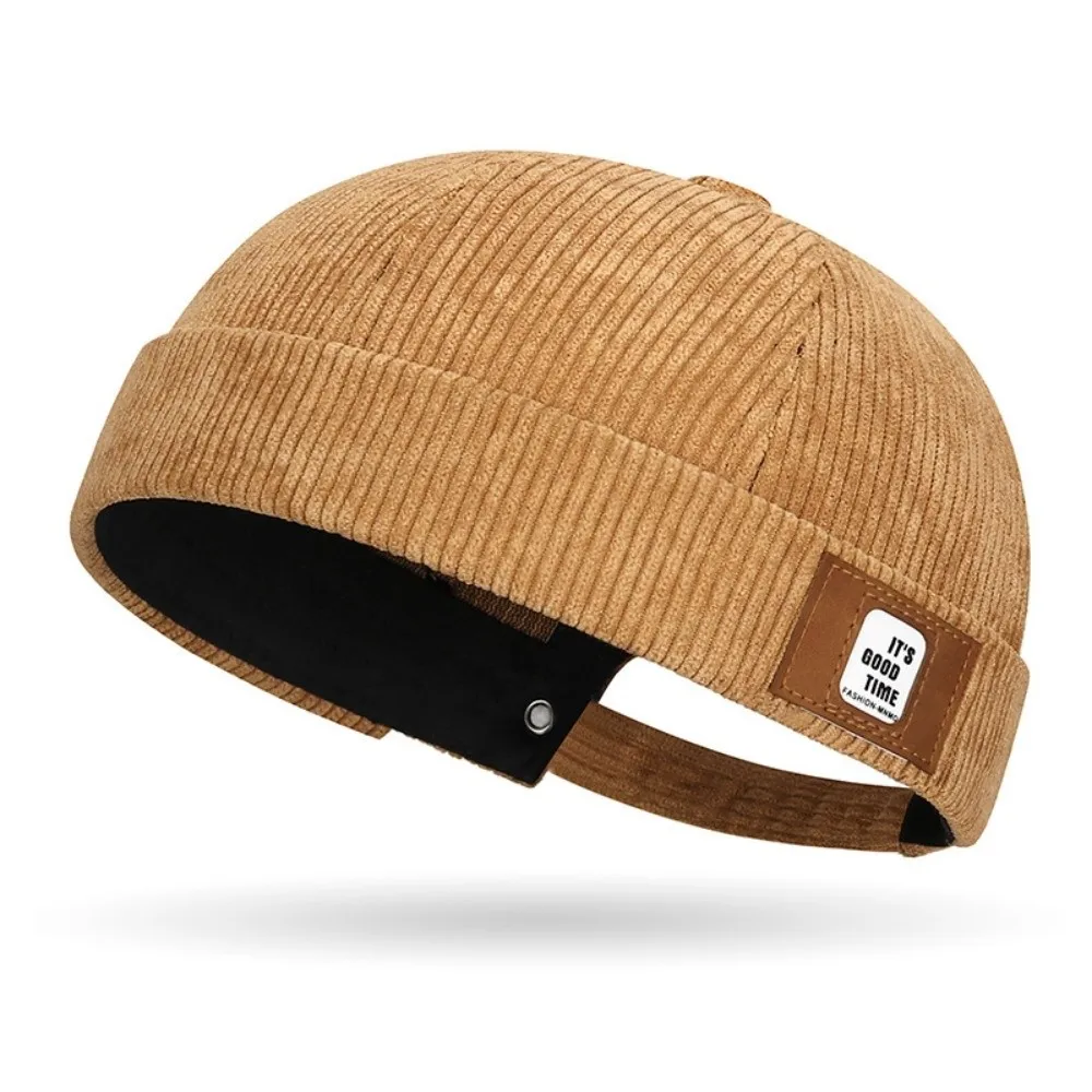 Fashion Solid Color Vintage Docker Cap Round Adjustable Corduroy Brimless Hat Comfortable Soft Hip Hop Hat Streetwear