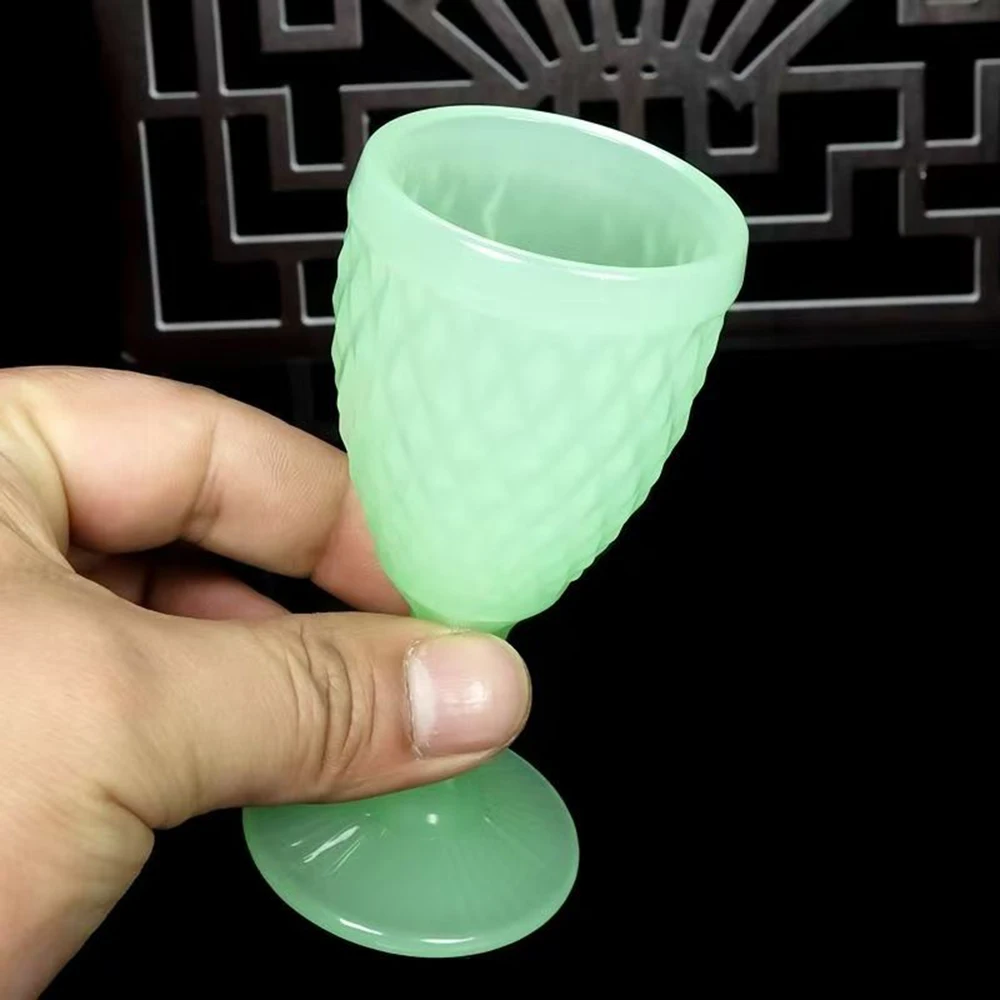 Vintage glazed jade wine glass, Household small liquor glass, Natural ore goblet Sake glass, Health wine set for home,  50ml