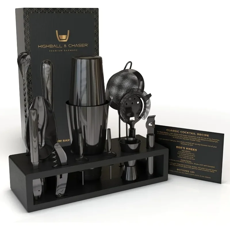 13-Piece Boston Cocktail Shaker Bar Set Gunmetal Plated Bartender Kit Cocktail Shaker Set Black Cocktail Kit