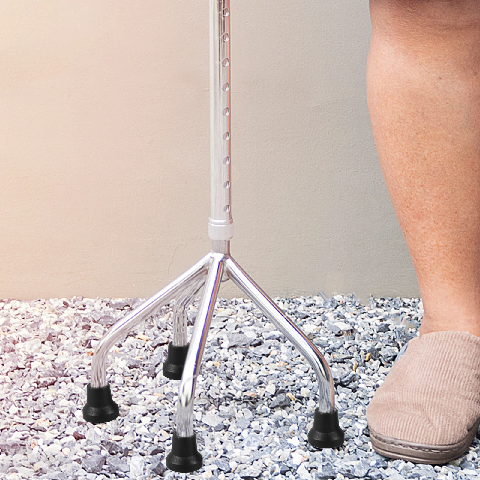 

4Pcs Rubber Cane Tips Non- Grip Quad Cane Feet Accessories For Elderly Walking And Standing Support