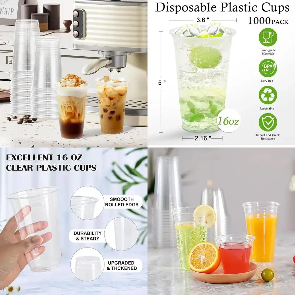 

1000 Count, 16 oz Clear Plastic Cups, Disposable for Wine, Cocktails, and Parties