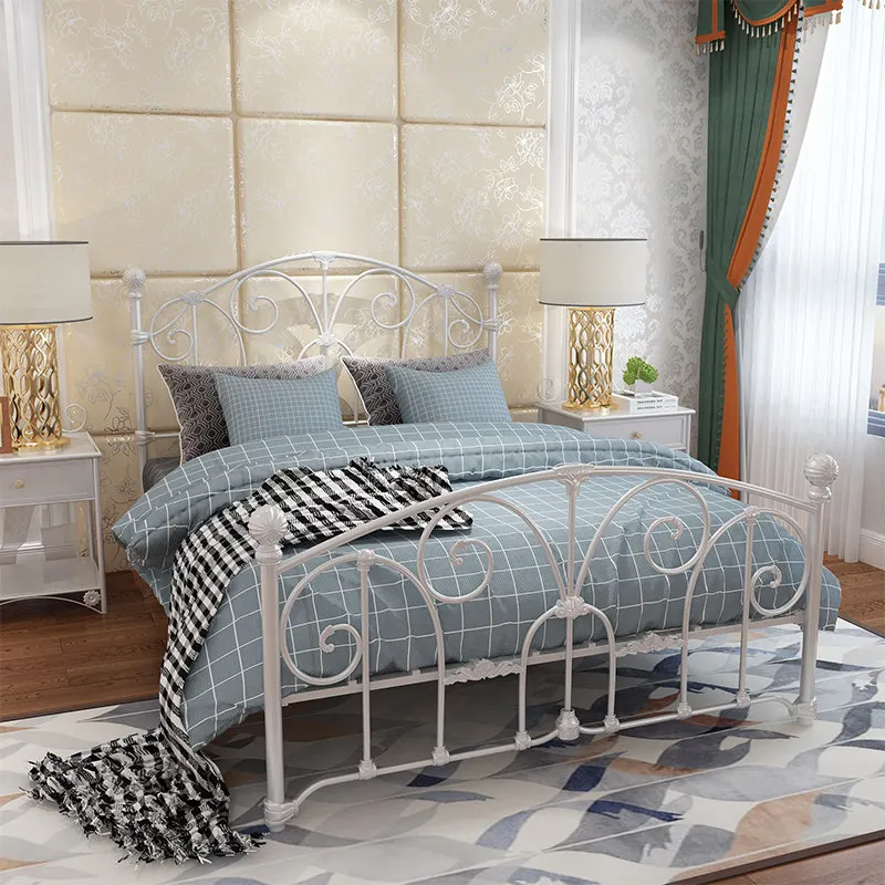 Wrought iron bed 1.21.351.5m  simple modern European style single double bed light luxury retro iron