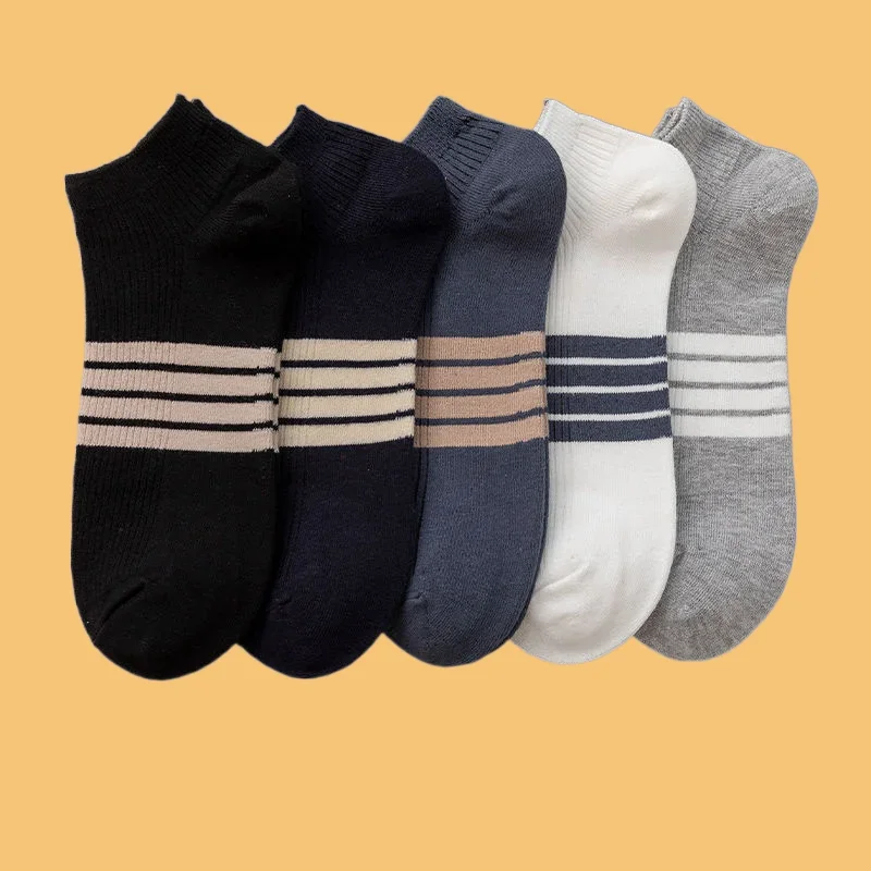 5 Paar hochwertige Herren gestreifte kurze Socken atmungsaktive Boots socken Mode flachen Mund dünne Sport Herren tief geschnittene Söckchen