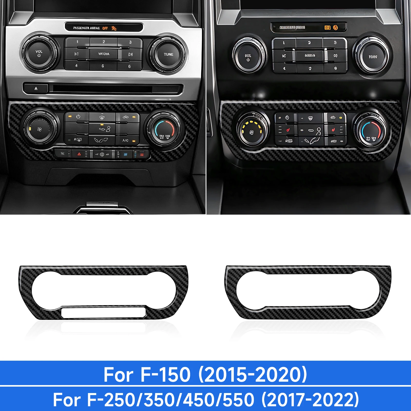 Car Center Console Climate Regulation Panel. For Ford F-150 250 350 450 550 (2015-2022) TrimSoft Carbon Fiber Interior Sticker.