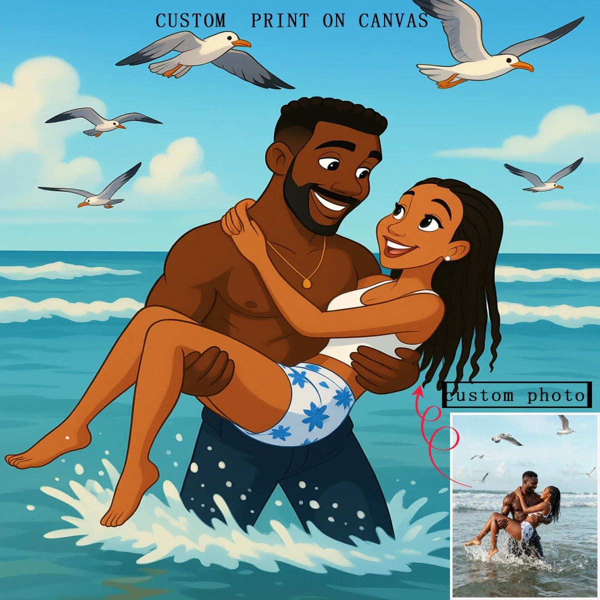 

1Pc Cartoon Personalized Portrait Poster Customization Photo to Cartoon Conversion Friend,Family Frameless Canvas Art Home Decor