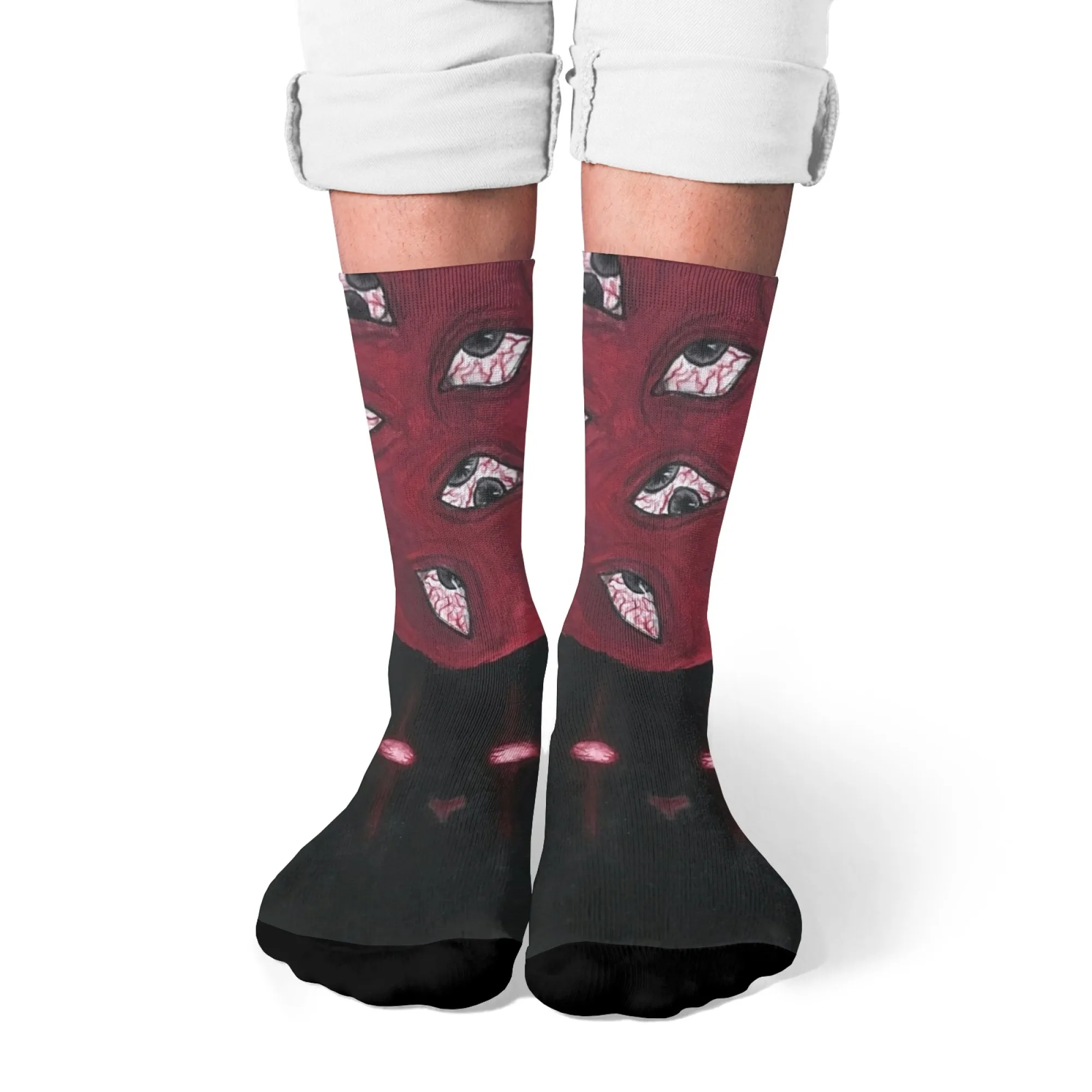 

Mysterious Ocular Art Crew Socks for Men Women,Vivid Eye Patterns on Dark Background, Gothic Fantasy Design for Bold Fashion