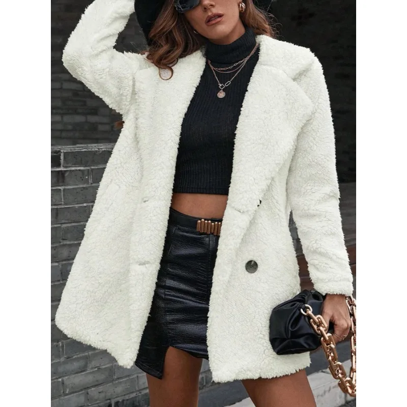 플러스 사이즈 1XL-5XL 여성의 세련된 옷깃 캐주얼 솔리드 컬러 싱글 브레스트 긴팔 재킷