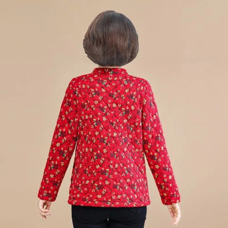 Abrigo de terciopelo con estampado Retro Para madre de mediana edad, Chaqueta corta gruesa, Parkas cálidas para abuela, XL-5XL de invierno, novedad