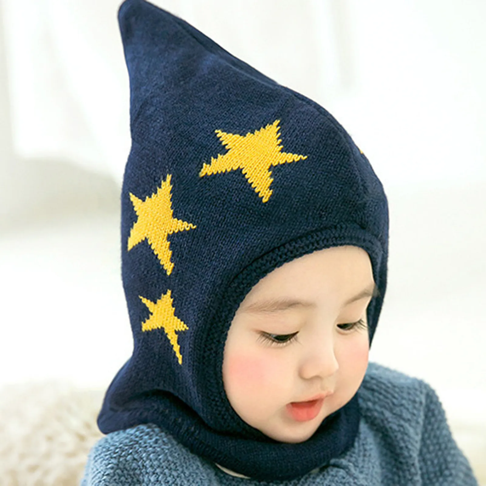 Winter Kids Hat Pom Pom Knit Beanie Hats For Baby Boy Hat Scarf Snood With Fleece Lining Caps For Boys