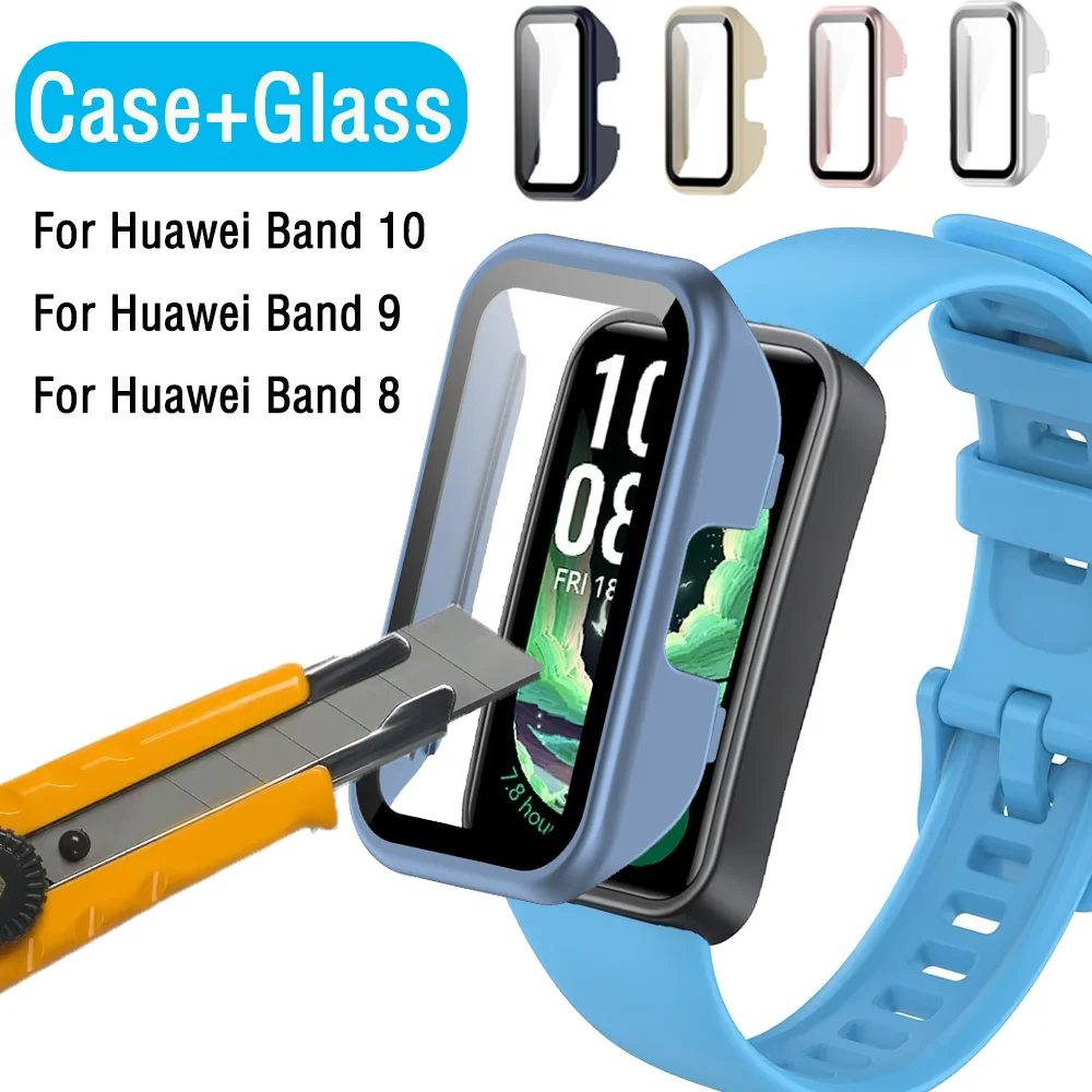 Case+Glass for Huawei Band 10 9 8 Anti-fall HD Screen Tempered Glass Film Protective Bumper PC Shell for Huawei Band 9 10 Cover