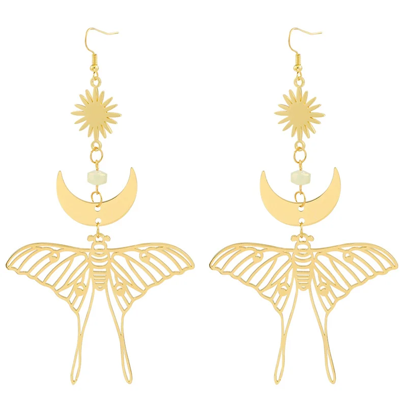 أقراط متدلية متألقة طويلة للغاية ، سبائك القمر والشمس ، كفة أذن رائعة ، قمر وشمس ، مبالغة ، هدية عيد ميلاد #6