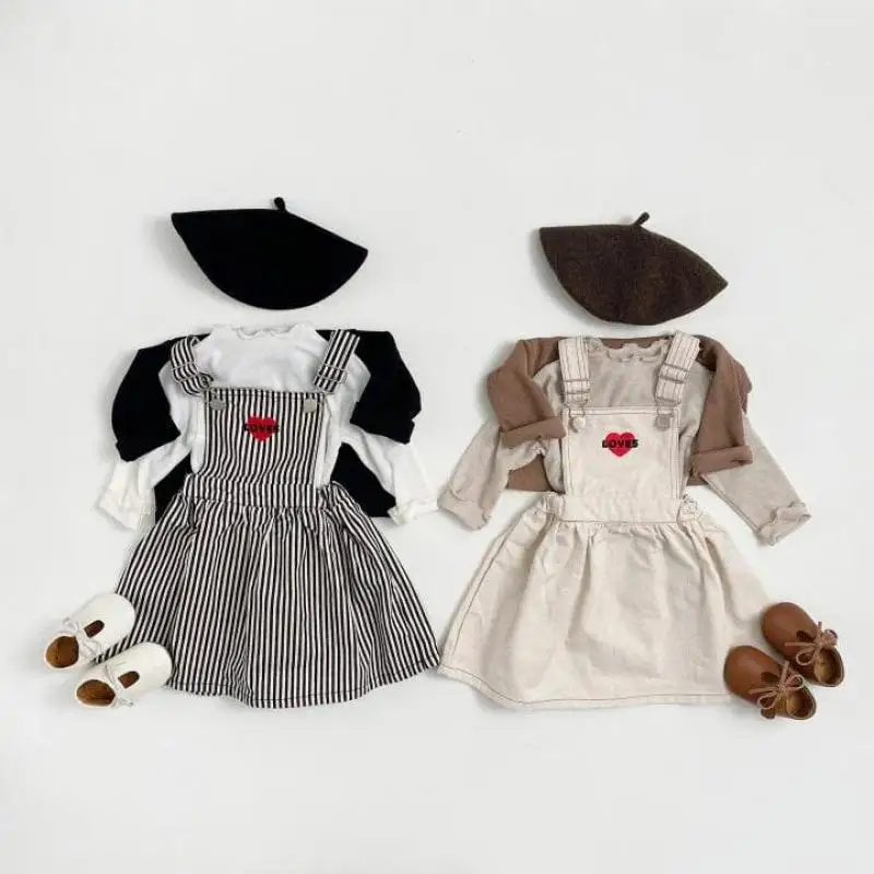 

2025 Autumn New Girls Sleeveless Strap Dress Cotton Children Letter Casual Dress Baby Girl Striped Vest Dress Kids Clothes