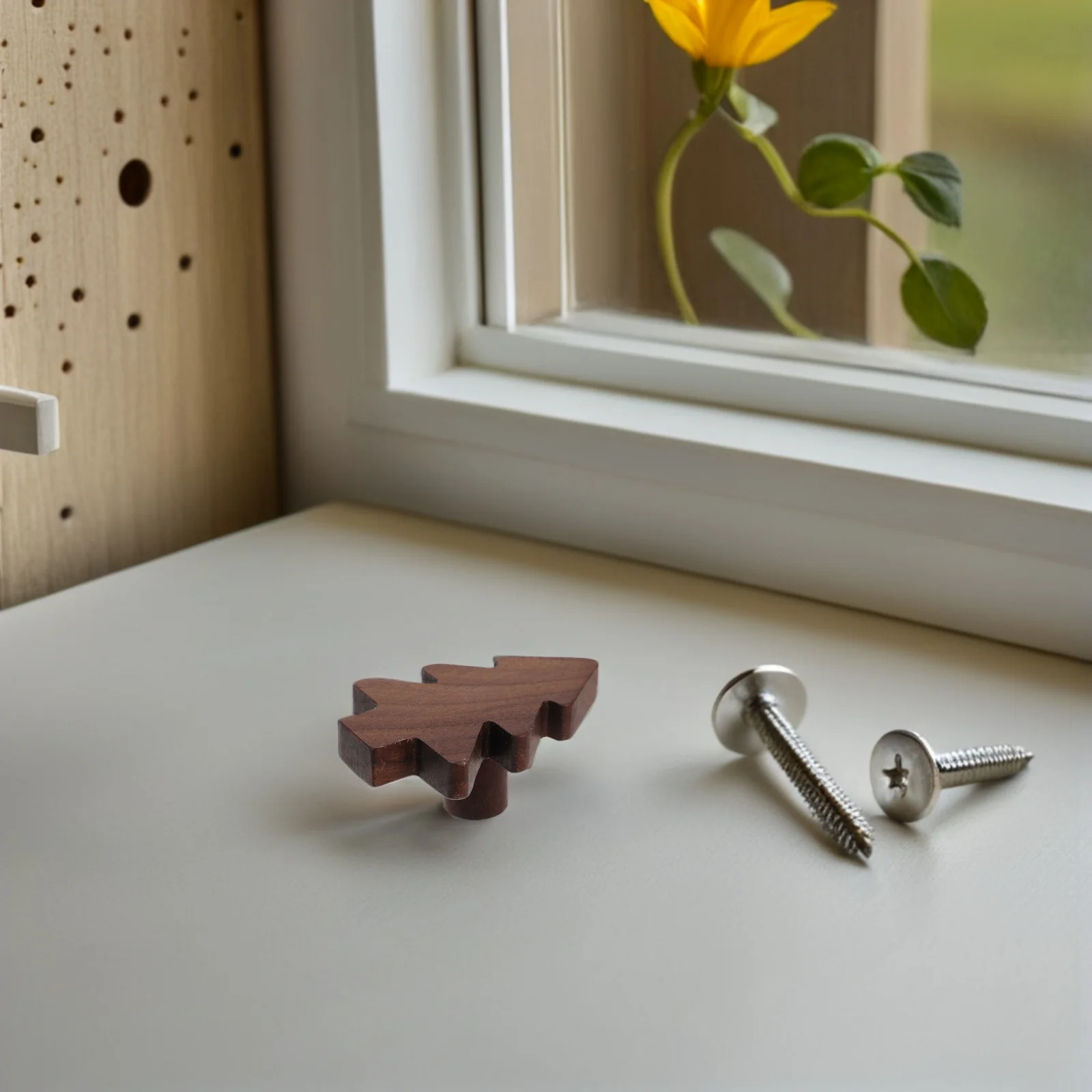 

3Pcs Christmas Tree Cabinet Knobs Natural Wood Decorative Drawer Pull Handles Cute Dresser Handles Holiday Furniture Decor