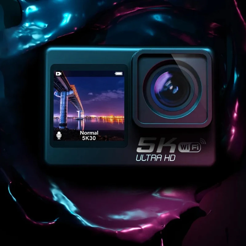 Câmera de Mergulho HD Portátil, Mini Ação Impermeável, Plástico, Tela Dupla, Anti-Shake, 170 °, 1 Conjunto