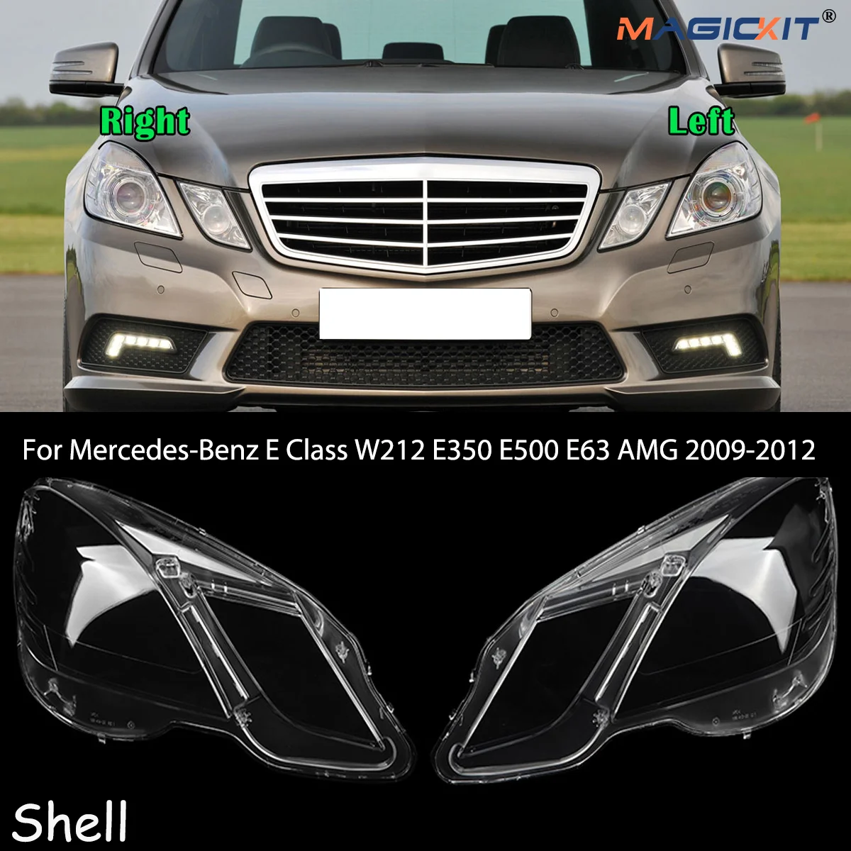 

MAGICKIT Pair Headlight Lens Cover For Mercedes-Benz E Class W212 E350 E500 E63 AMG 2009-2012 Headlight Lampshade Accessories