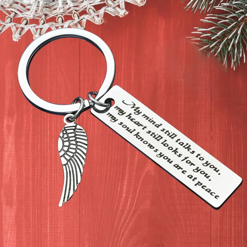 

Metal Memorial Gift Keychain Pendant Memory of Loved One Angel Wing Key Chain Keyrings My Mind Still Talks To You