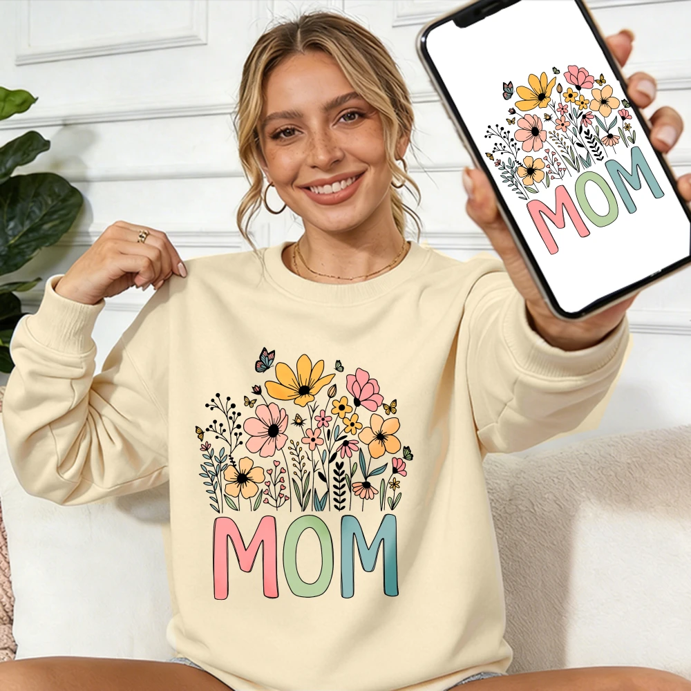 

Botanical Wildflower Mom Sweatshirt Whimsical Pastel Floral Cream Crewneck Relaxed Fit Pullover Charming Mother Gift Hoodie