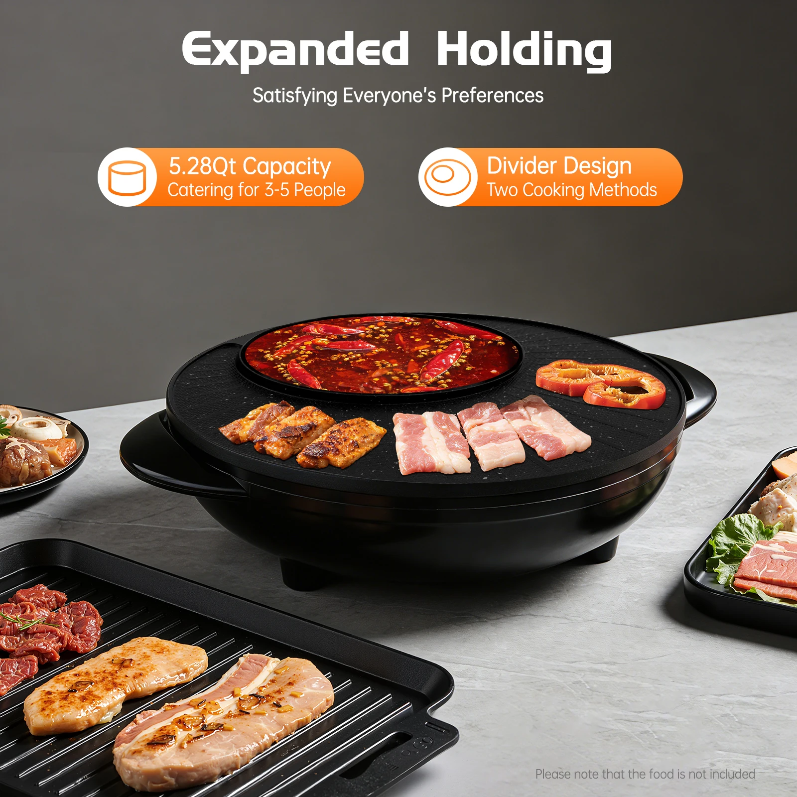 

Electric Hot Pot Grill, 2 in 1 Hotpot Grill Combo 1350W Non-stick 5 Temperature Gears Black For Home Party Korean BBQ Cooking