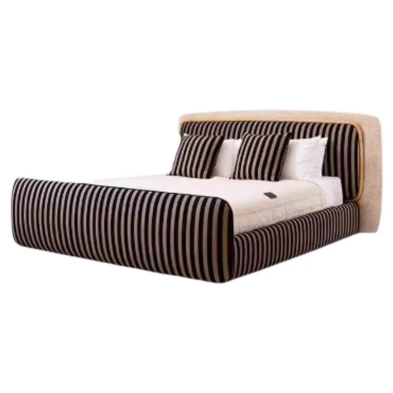 Double bed original new black and white stripes color matching simple master bedroom villa Milan designer wedding bed