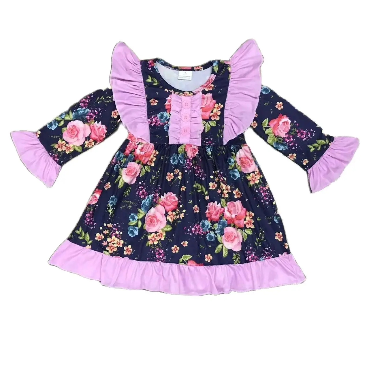 Purple flower lolita autumn long dress for girls baby sleeve cotton warm outdoor school gathering water wear girls clothes