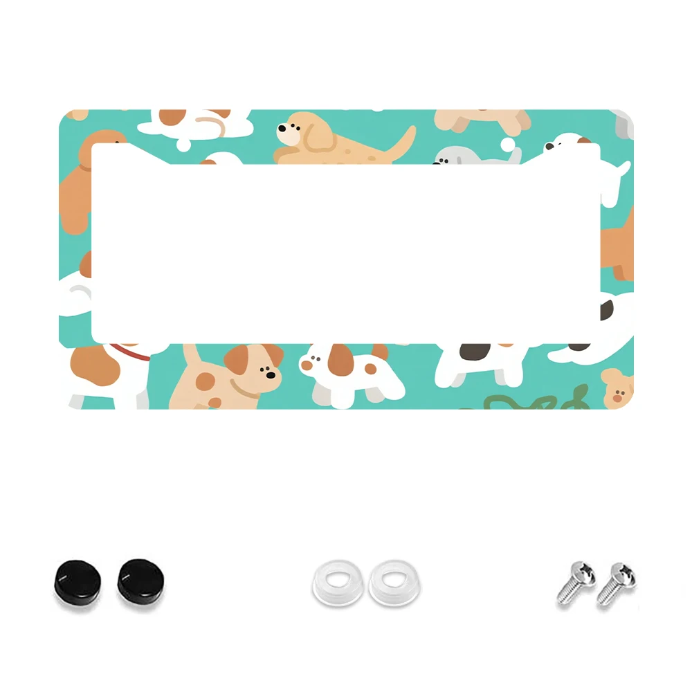 

1pc Blue Colorful Dogs Pattern 2 Hole License Plate Frame, Aluminum Material, 6x12 Inches, with Screw Kit, Cartoon Funny Car De