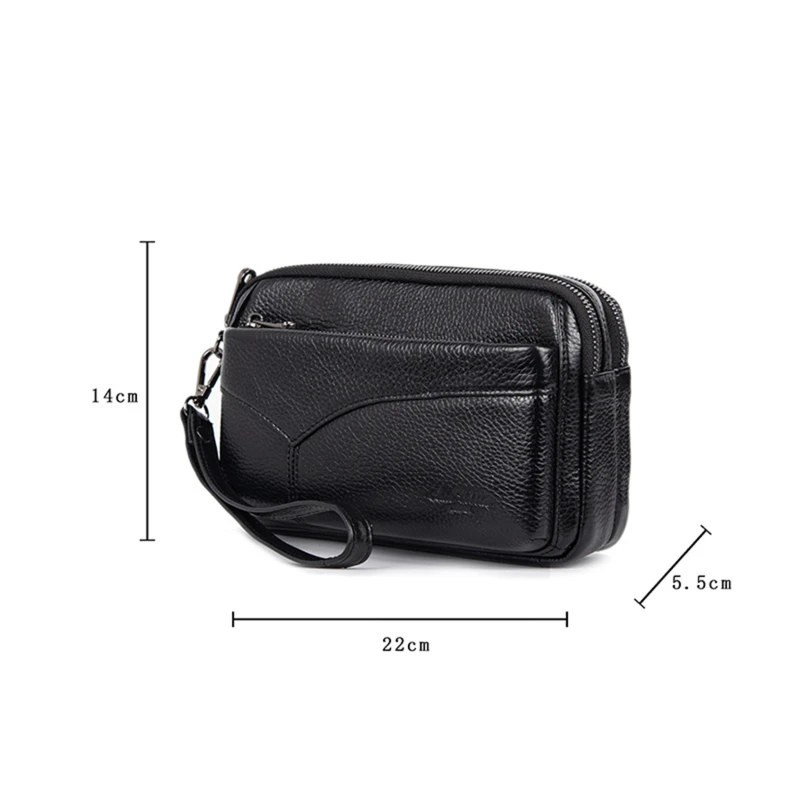 Genuine Leather Hand Bags For Men Large Capacity Money Purse Cell Mobile Phone Pocket Women Soft Double Zipper Male Clutch Bags