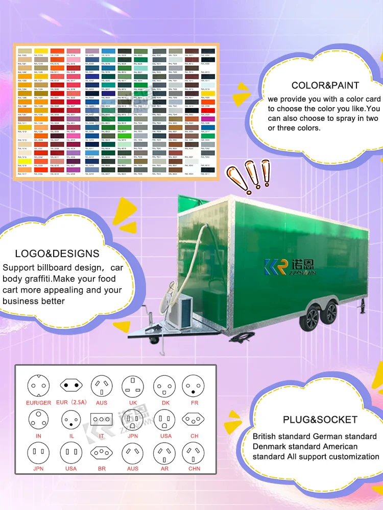 Quiosco expendedor de camión de comida rápida móvil, Catering inteligente de pequeños inversiones y altos ganancias, carritos de comida modelo cuadrado de 5m de longitud