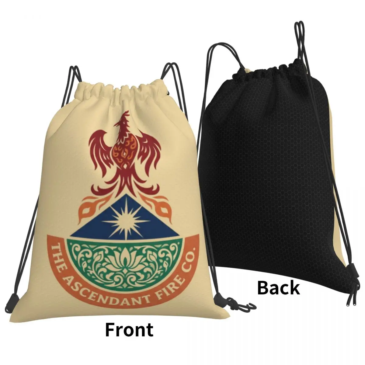 Ascendant Fire Phoenix Emblem Backpacks Casual Drawstring Bags Shoes Bag Book Bags for Man Woman Students